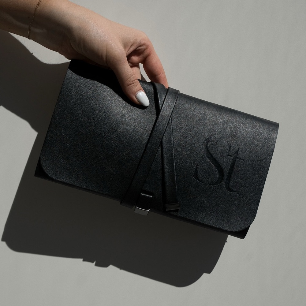 Seint Black Leather Brush Clutch